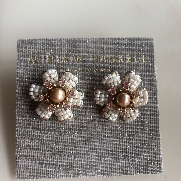 MIRIAM HASKELL New York Woven Flower Bead Earrings - Picture 5 of 5